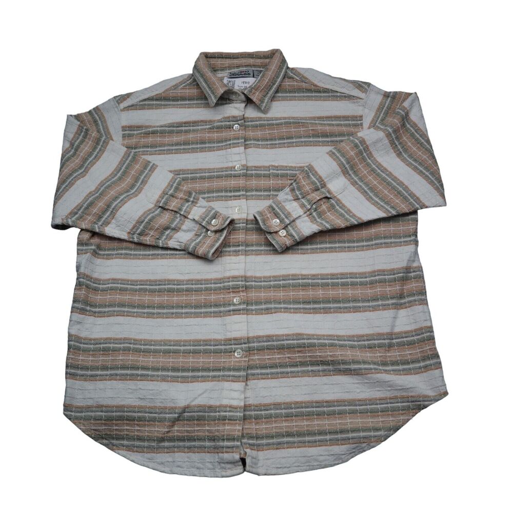 Lemon Grass Shirt Womens 3X Multicolor Stripe Button Up Long Sleeve Collared Top